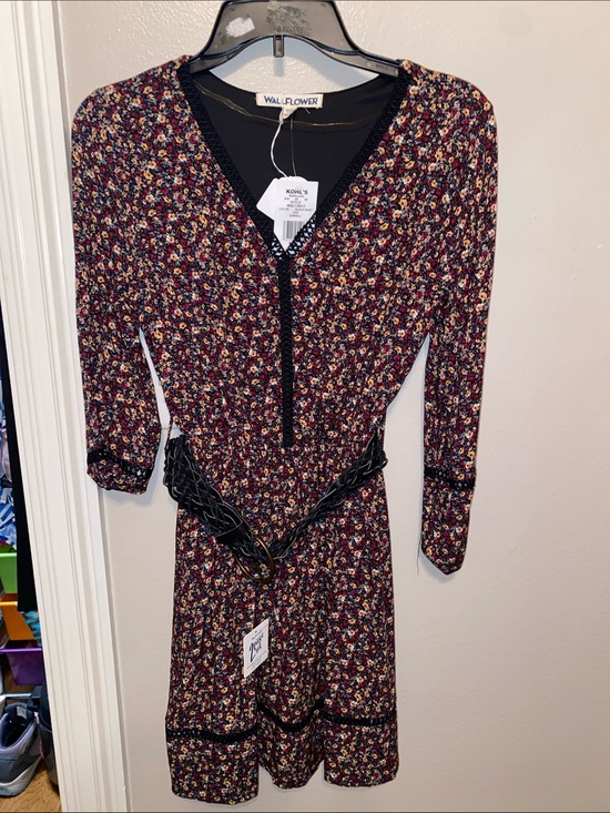 Wallflower Dresses & Skirts - Wallflower Burgundy Multi Floral V-Neck Long Sleeve Dress